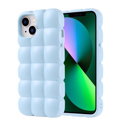 iPhone 14 Kılıf Parlak Esnek Silikon KHYR Dom Dom Kapak - Mavi