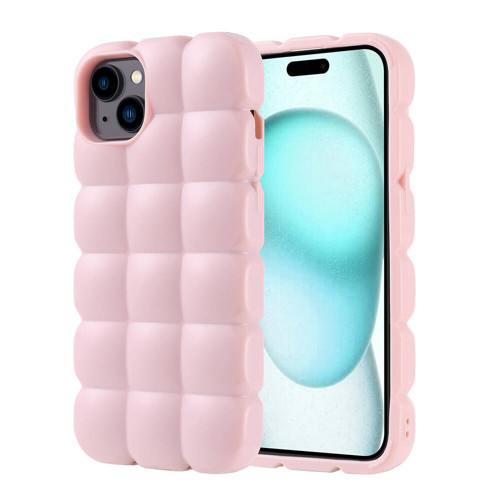 iPhone 15 Plus Kılıf Parlak Esnek Silikon KHYR Dom Dom Kapak - Pembe