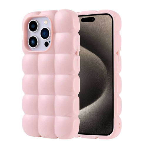 iPhone 15 Pro Kılıf Parlak Esnek Silikon KHYR Dom Dom Kapak - Pembe