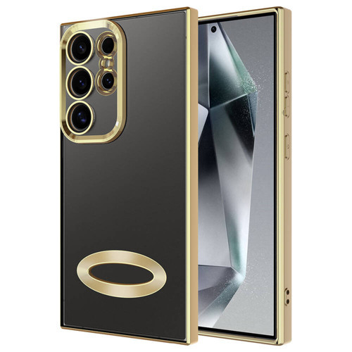 Galaxy S24 Ultra Kılıf Kamera Korumalı Logo Gösteren KHYR Omega Kapak - Gold