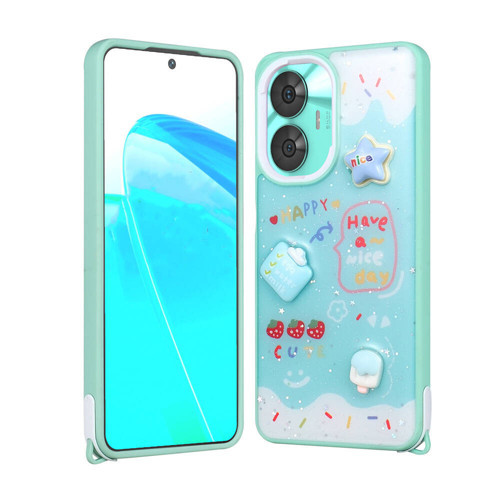 Realme C55 Kılıf Parlayan Simli Kabartma Figürlü KHYR Cevze Kapak - Yeşil
