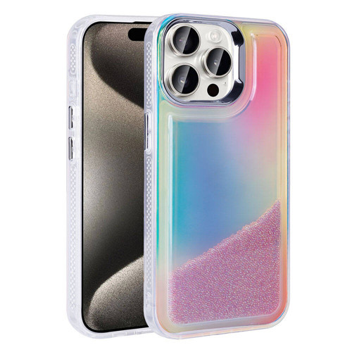 iPhone 15 Pro Max Kılıf Airbagli Renkli Arka Yüzey Boncuk Tasarımlı KHYR Kumul Kapak - Mor