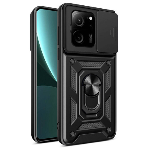 Mi 13T Pro Kılıf Magnetik Standlı Kamera Korumalı KHYR Sürgülü Vega Kapak - Siyah