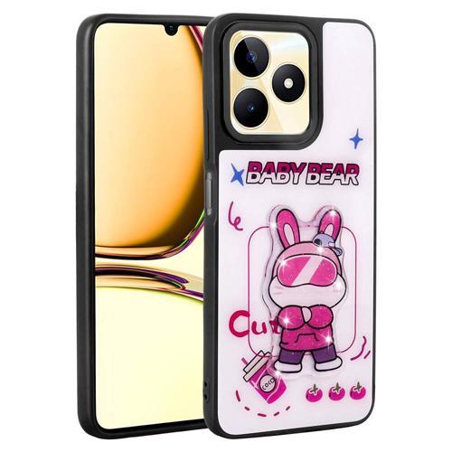 Realme C55 Kılıf Parlayan Kabartmalı İkonik Figürlü KHYR Amas Silikon Kapak - Beyaz