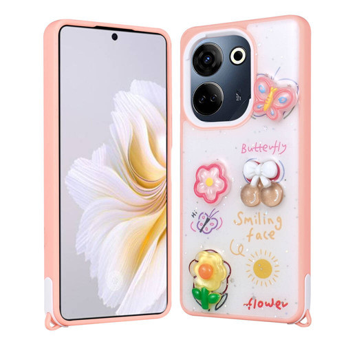 Tecno Camon 20 Kılıf Parlayan Simli Kabartma Figürlü KHYR Cevze Kapak - Pembe