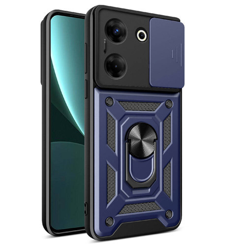 Tecno Camon 20 Kılıf Magnetik Standlı Kamera Korumalı KHYR Sürgülü Vega Kapak - Mavi