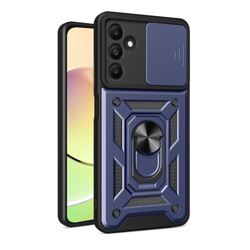 Galaxy A15 Kılıf Magnetik Standlı Kamera Korumalı KHYR Sürgülü Vega Kapak - Mavi