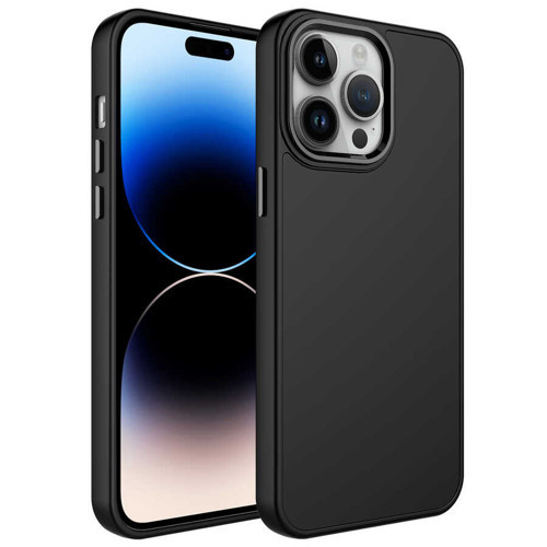 iPhone 14 Pro Uyumlu Metal Çerçeve ve Buton Tasarımlı Silikon KHYR Luna Kılıf-Siyah