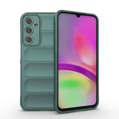 Galaxy A25 Kılıf Esnek TPU Oyuklu Arka Yüzey Tasarımlı KHYR Etnik Silikon Kapak - Koyu Yeşil