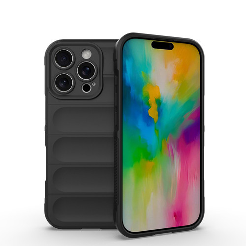iPhone 16 Pro Kılıf Esnek TPU Oyuklu Arka Yüzey Tasarımlı KHYR Etnik Silikon Kapak - Siyah