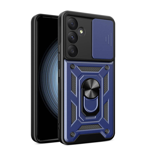 Galaxy A55 Kılıf Magnetik Standlı Kamera Korumalı KHYR Sürgülü Vega Kapak - Mavi