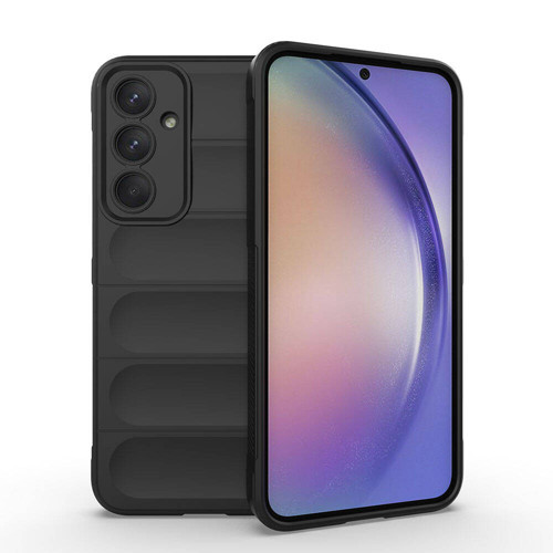 Galaxy A35 Kılıf Esnek TPU Oyuklu Arka Yüzey Tasarımlı KHYR Etnik Silikon Kapak - Siyah