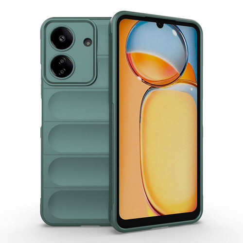 Redmi 13C Kılıf Esnek TPU Oyuklu Arka Yüzey Tasarımlı KHYR Etnik Silikon Kapak - Koyu Yeşil