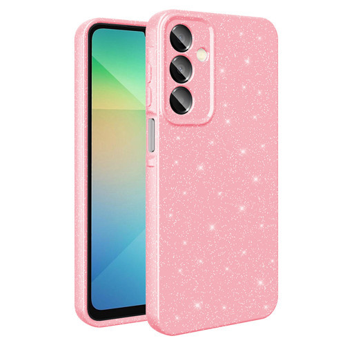 Galaxy A16 Kılıf Kamera Korumalı Simli Lüks KHYR Koton Kapak - Açık Pembe