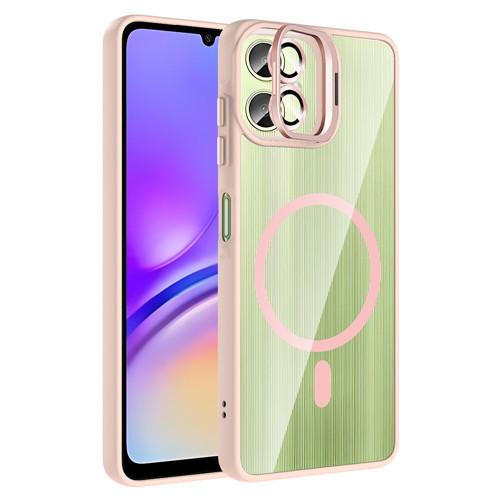 Galaxy A06 Kılıf Standlı ve Kamera Lens Hediyeli M-Safe Şarj Özellikli KHYR Etro Kapak - Pembe