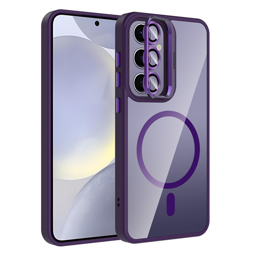 Galaxy S24 Plus Kılıf Standlı ve Kamera Lens Hediyeli M-Safe Şarj Özellikli KHYR Etro Kapak - Derin