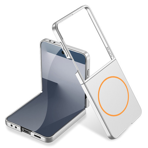 Galaxy Z Flip 7 Kılıf Wireless Şarj Özellikli Zore Kıpta M-safe Kapak - Gümüş