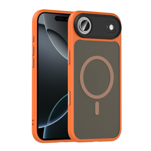 iPhone 17 Air Kılıf Mat Arka Yüzey Wireless Şarj Özellikli Zore Flet M-safe Kapak - Turuncu