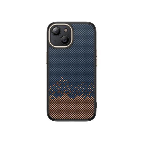 iPhone 14 Kılıf M-safe Şarj Özellikli Karbon Fiber Görünümlü KHYR Antina Kapak - Mavi