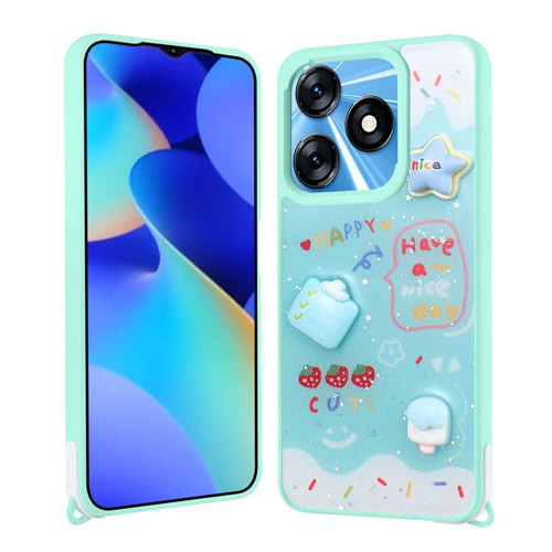 Tecno Spark 10C Kılıf Parlayan Simli Kabartma Figürlü KHYR Cevze Kapak - Yeşil