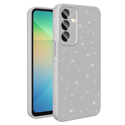 Galaxy A16 Kılıf Kamera Korumalı Simli Lüks KHYR Koton Kapak - Gümüş