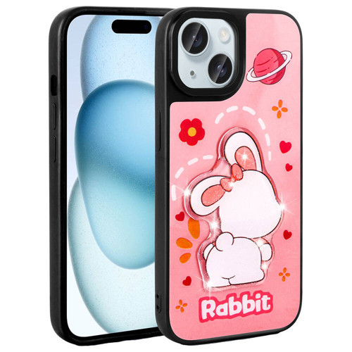 iPhone 14 Kılıf Parlayan Kabartmalı İkonik Figürlü KHYR Amas Silikon Kapak - Pembe