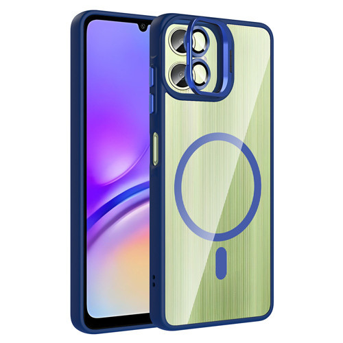 Galaxy A06 Kılıf Standlı ve Kamera Lens Hediyeli M-Safe Şarj Özellikli KHYR Etro Kapak - Lacivert