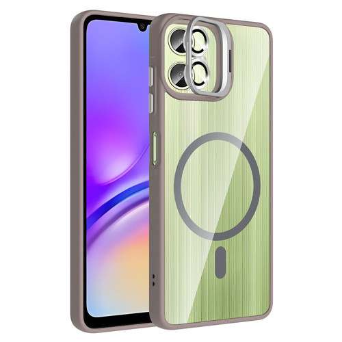 Galaxy A06 Kılıf Standlı ve Kamera Lens Hediyeli M-Safe Şarj Özellikli KHYR Etro Kapak - Gri