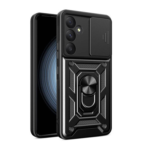 Galaxy A55 Kılıf Magnetik Standlı Kamera Korumalı KHYR Sürgülü Vega Kapak - Siyah