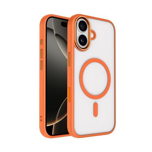 iPhone 17 Kılıf Wireless Şarj Özellikli Zore Krom M-safe Silikon Kapak - Turuncu