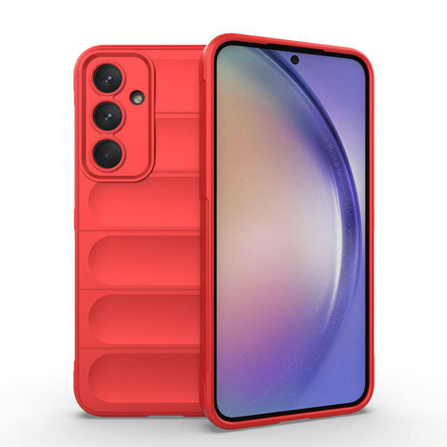 Galaxy A35 Kılıf Esnek TPU Oyuklu Arka Yüzey Tasarımlı KHYR Etnik Silikon Kapak - Kırmızı