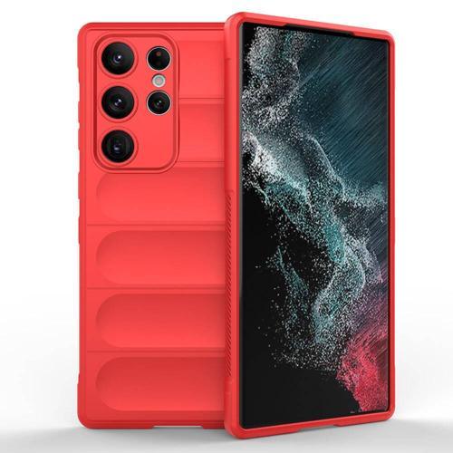 Galaxy S23 Ultra Kılıf Esnek TPU Oyuklu Arka Yüzey Tasarımlı KHYR Etnik Silikon Kapak - Kırmızı