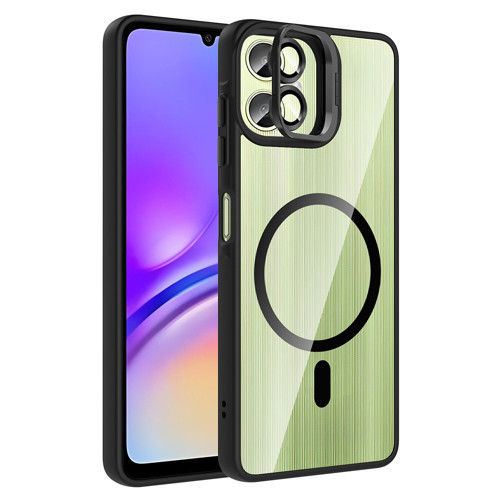 Galaxy A06 Kılıf Standlı ve Kamera Lens Hediyeli M-Safe Şarj Özellikli KHYR Etro Kapak - Siyah