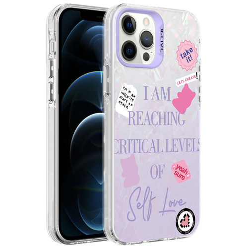iPhone 12 Pro Uyumlu Mermer Desenli KHYR Marbello Kılıf-Mor
