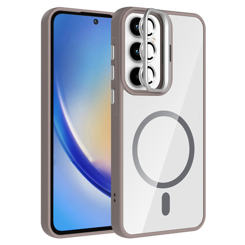 Galaxy A55 Kılıf Standlı ve Kamera Lens Hediyeli M-Safe Şarj Özellikli KHYR Etro Kapak - Gri