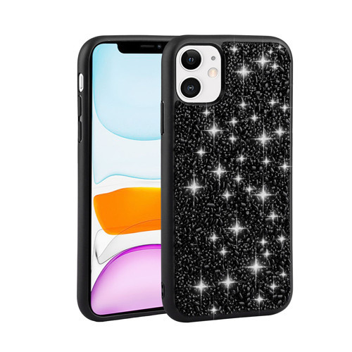 iPhone 12 Uyumlu Parlak Taşlı Tasarım KHYR Linea Kılıf-Siyah