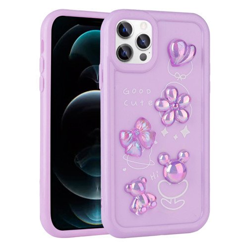 iPhone 13 Pro Max Uyumlu Kabartma Figürlü Parlak KHYR Toys Silikon Kılıf-Mor