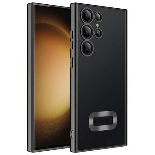 Galaxy S23 Ultra Uyumlu Kamera Korumalı Logo Gösteren KHYR Omega Kılıf-Siyah