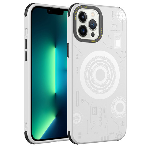 iPhone 13 Pro Max Uyumlu KHYR Wireless Şarj Özellikli Desenli Hot Kılıf-Beyaz