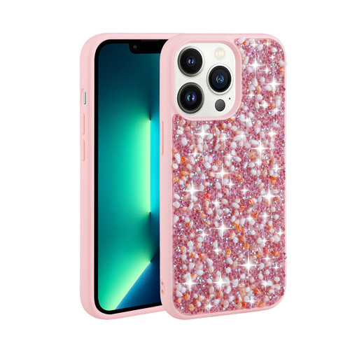 iPhone 12 Pro Uyumlu Parlak Taşlı Tasarım KHYR Linea Kılıf-Pembe