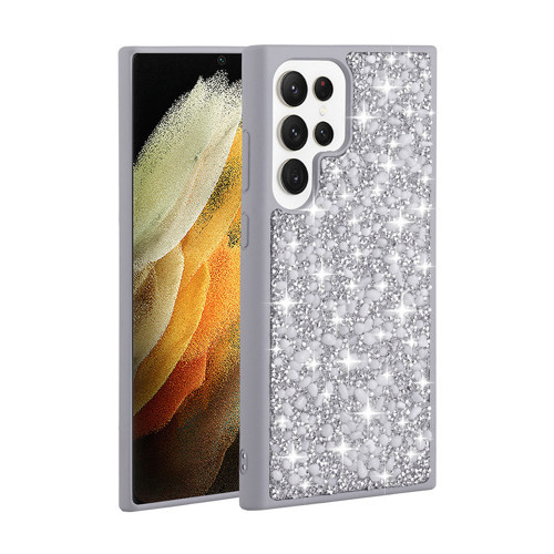 Galaxy S23 Ultra Uyumlu Parlak Taşlı Tasarım KHYR Linea Kılıf-Gümüş