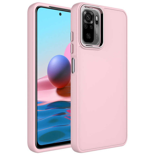 Redmi Note 10 Kılıf Metal Çerçeve ve Buton Tasarımlı Silikon KHYR Luna Kapak - Pembe