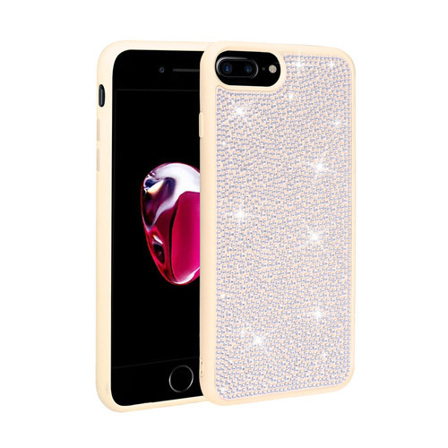 iPhone 7 Plus Kılıf Parlak Taşlı Tasarım KHYR Ston Kapak - Beyaz