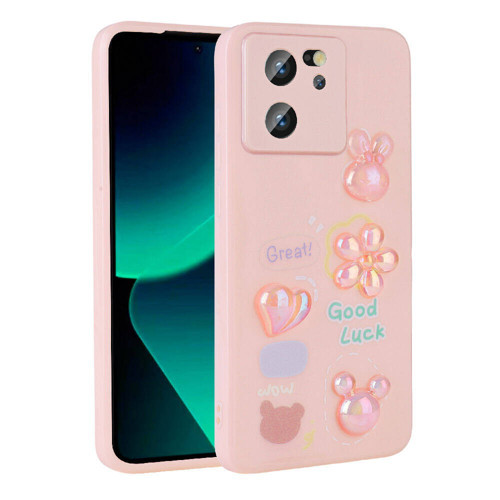 Mi 13T Kılıf Kabartma Figürlü Parlak KHYR Toys Silikon Kapak - Pembe