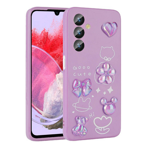 Galaxy M34 5G Kılıf Kabartma Figürlü Parlak KHYR Toys Silikon Kapak - Mor
