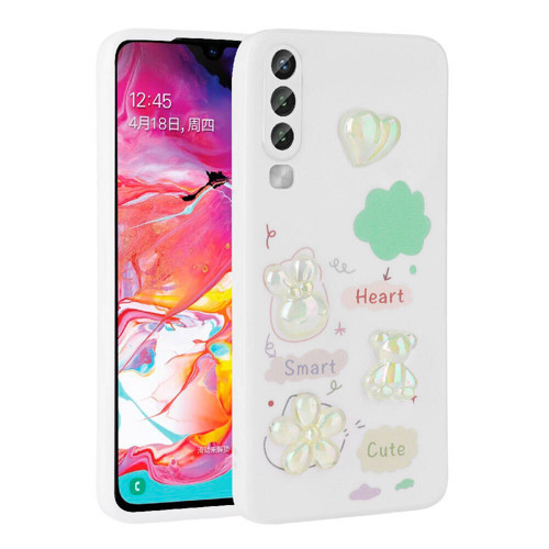 Galaxy A70 Kılıf Kabartma Figürlü Parlak KHYR Toys Silikon Kapak - Beyaz
