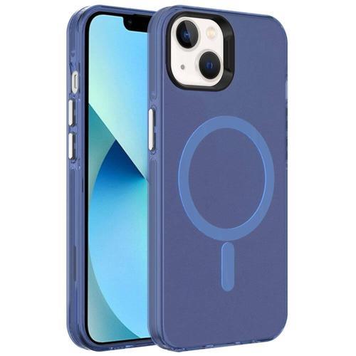 iPhone 15 Uyumlu KHYR Magsafe Şarj Özellikli Buzlu Transparan C-Pro Sert Kılıf-Lacivert