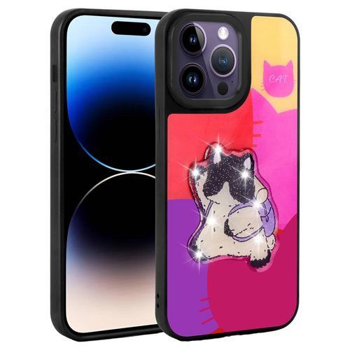 iPhone 14 Pro Max Kılıf Parlayan Kabartmalı İkonik Figürlü KHYR Amas Silikon Kapak - Mor