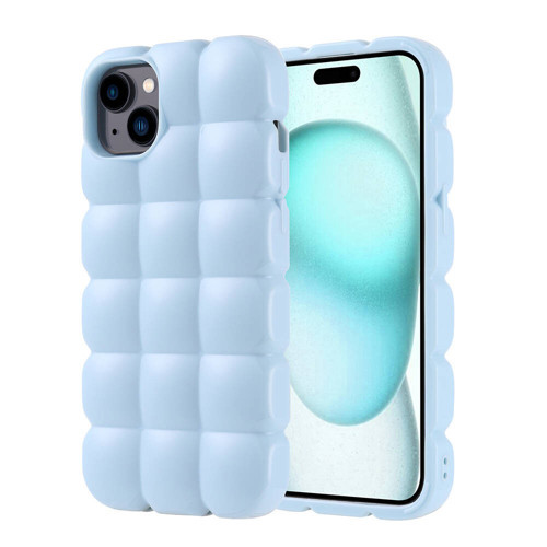 iPhone 15 Plus Kılıf Parlak Esnek Silikon KHYR Dom Dom Kapak - Mavi