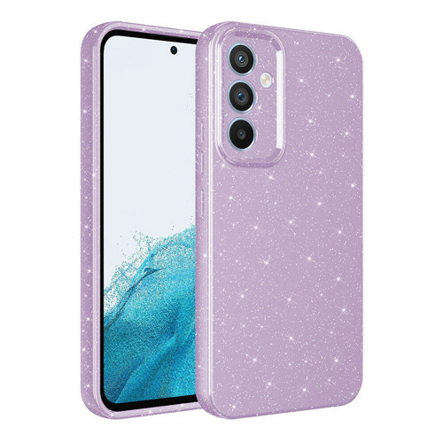 Galaxy A05S Kılıf Kamera Korumalı Simli Lüks KHYR Koton Kapak - Lila